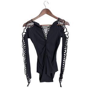 Goa Magic Dance Bodysuit in Black Womans Medium
